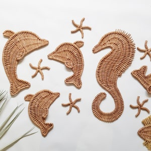 Wicker Marine Animals Wall Decor: Nautical Nursery Set, Wicker Coastal Wall Decor, Nursery Wall Hanging Decor image 7