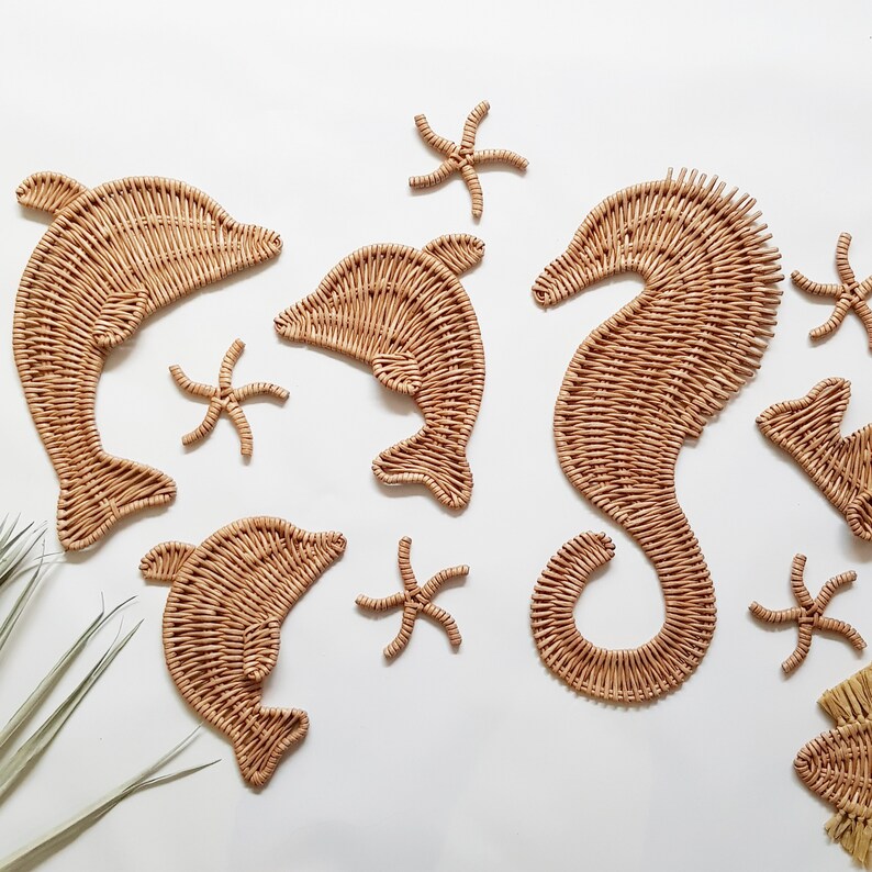 Wicker Marine Animals Wall Decor: Nautical Nursery Set, Wicker Coastal Wall Decor, Nursery Wall Hanging Decor image 7