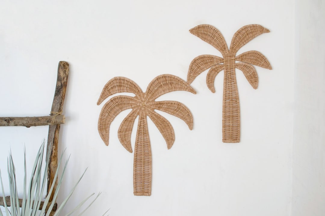 Coastal Wall Decor, Palm Tree Wall Hanging, Set of 2 Palm Tree Wall