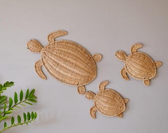 Wicker Turtle Wall Decor Set – Boho Coastal Home
