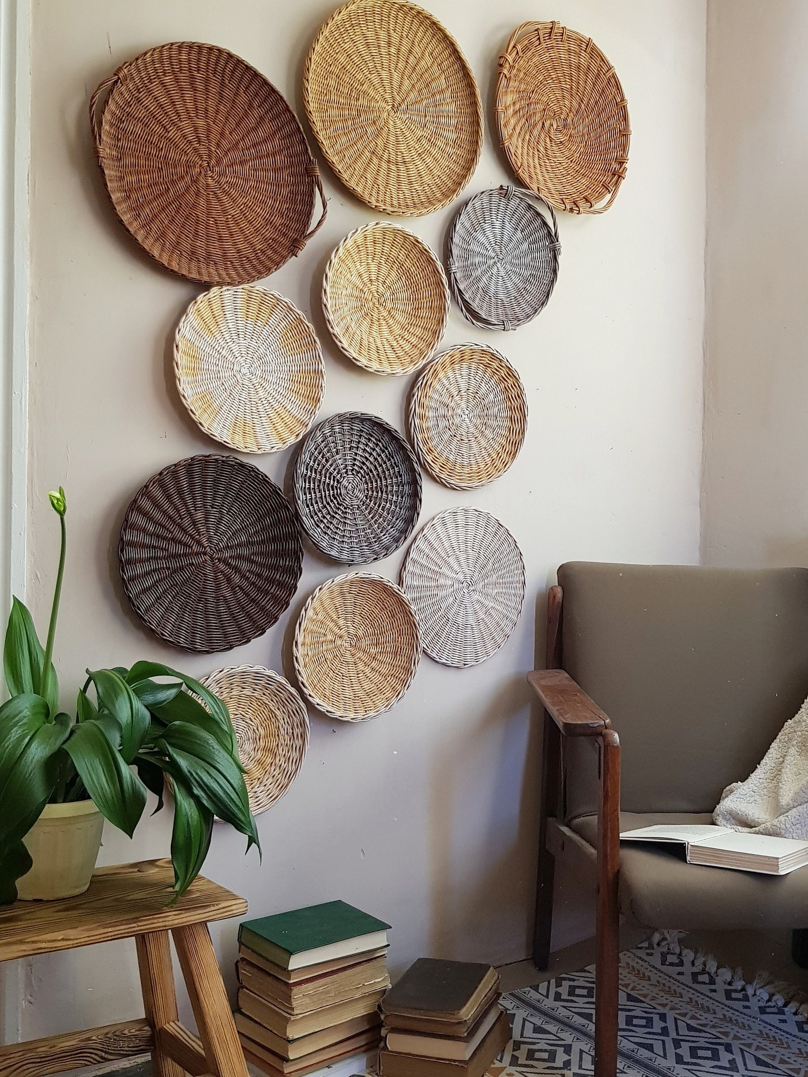 Set of Wall Wicker Baskets Wall Decor Set Wicker Wall Etsy