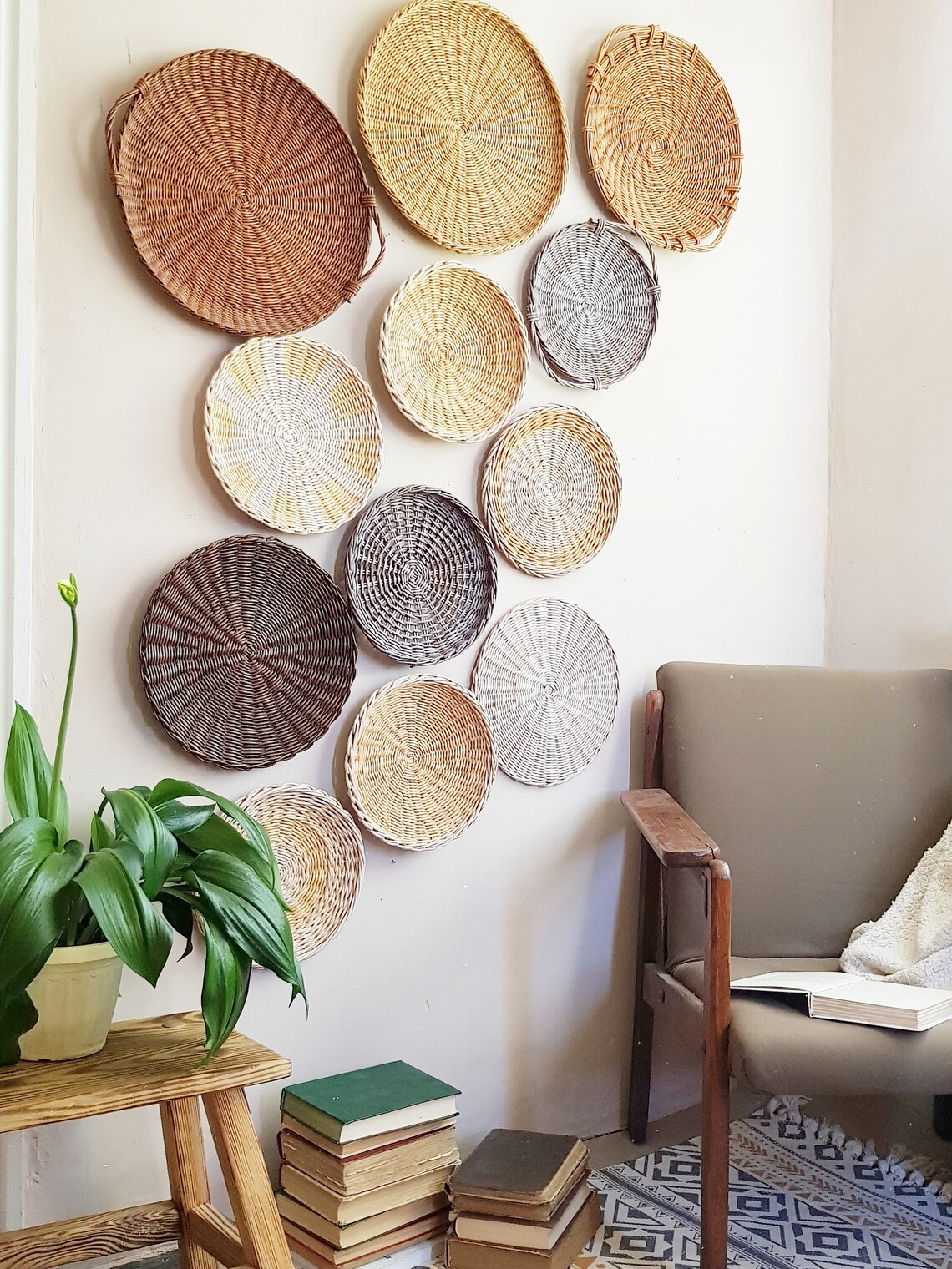 Set of Wall Wicker Baskets Wall Decor Set Wicker Wall Etsy