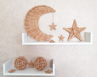 Crescent Moon wall basket Boho Basket Wall Boho Wall Art Kids wall decor Wicker moon decor