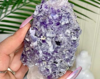 Rare High Quality UV Reactive YGX Fluorite on Quartz, Genuine Crystal