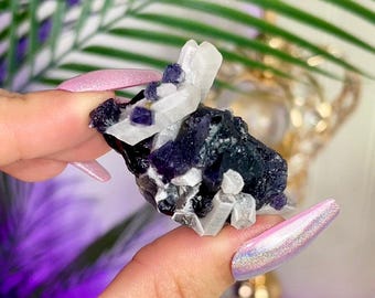 Rare High Quality UV Reactive Fluorite on Quartz, Genuine Crystal