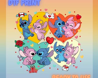 Stitch & Angel Love DTF Transfer | Valentine Heat Press Design