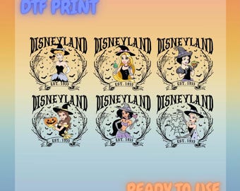 Disney Princess Halloween DTF Transfer Set | Ready to Press Disneyland Heat Transfer | Spooky Princess Shirt Print | Witch Pumpkin Design