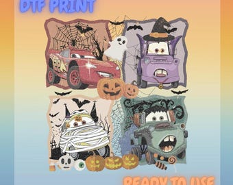 Halloween Cars DTF Transfer | Spooky Lightning & Mater Print | Ghost Pumpkin Spiderweb Ready to Press Heat Transfer