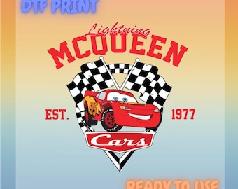 Lightning McQueen Cars DTF Transfer | Ready to Press Heat Transfer | Kids Disney Shirt Print | Pixar 95 Racing Design for Totes & Tees