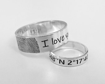 Custom 925 Sterling Silver Band Ring: Engraved Name, Fingerprint, Personalized & Customized Logo Ring