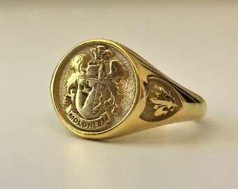 Custom Gold Plated Sterling 925 Silver Signet Ring, Family Crest Engraved