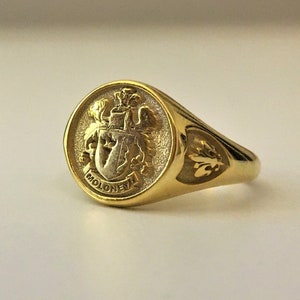 Custom Gold Plated Signet Ring, Solid 925 Gold Plated Ring, Family Crest Ring, Coat of Arm Ring, Heraldic Ring, Personalized & Customized image 1