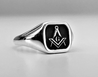 Custom Sterling Silver Cushion Signet Ring, Family Crest, Personalized Ring, Coat of Arms