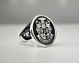 Custom Signet Ring, Solid 925 Sterling Silver Ring, Family Crest Ring, Coat of Arms Ring, Heraldic Ring, Personalized & Customized Ring