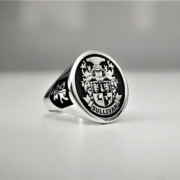 Custom Signet Ring, Solid 925 Sterling Silver Ring, Family Crest Ring, Coat of Arms Ring, Heraldic Ring, Personalized & Customized Ring