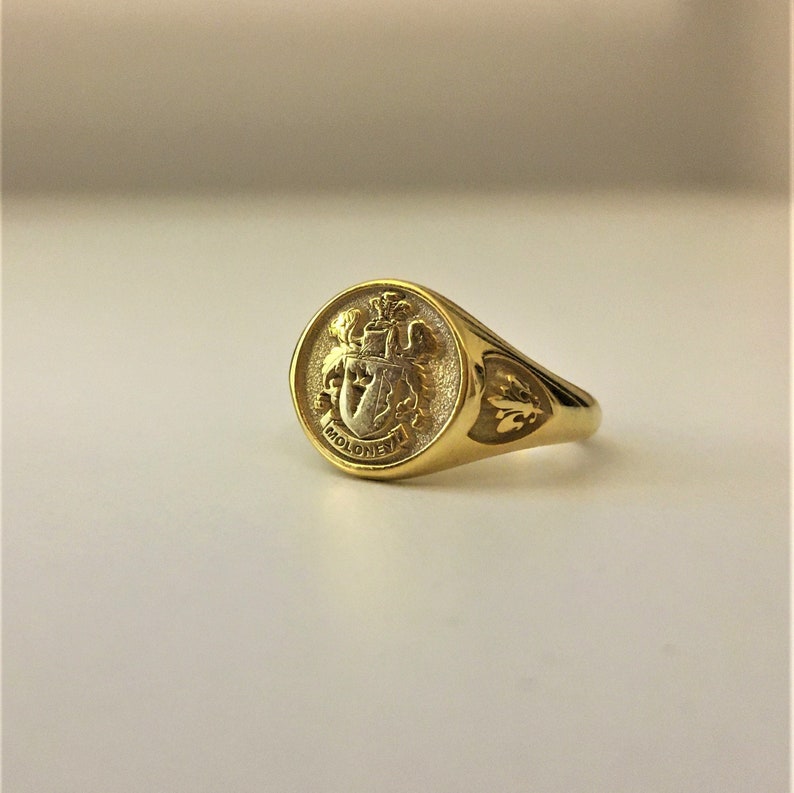 Custom Gold Plated Signet Ring, Solid 925 Gold Plated Ring, Family Crest Ring, Coat of Arm Ring, Heraldic Ring, Personalized & Customized image 1