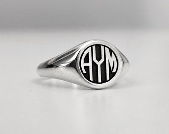 Custom Monogram Sterling Silver Signet Ring: Personalized Initial Jewelry