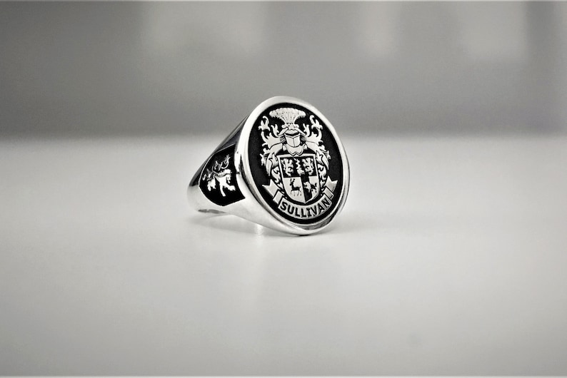 Chevalière personnalisée, bague en argent sterling massif 925, bague de crête familiale, bague darmoiries, bague héraldique, bague personnalisée et personnalisée image 1