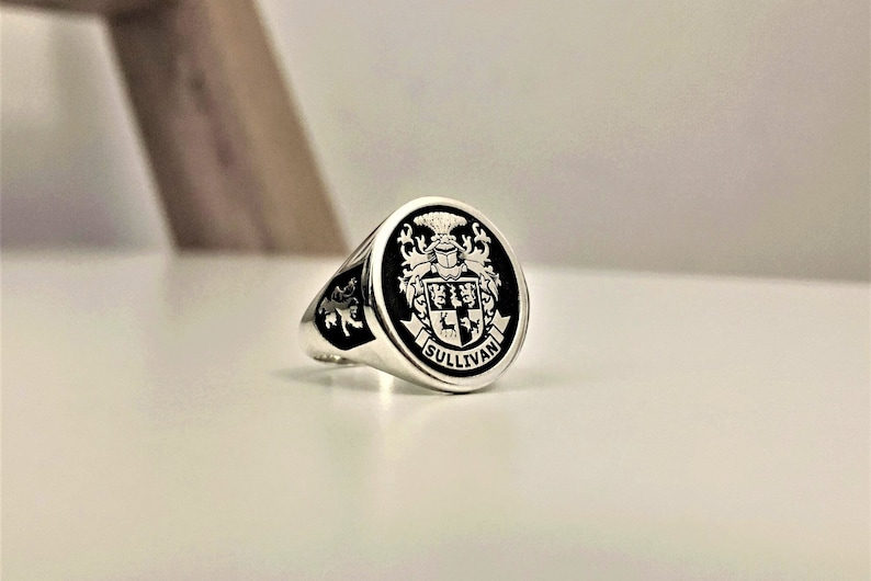 Chevalière personnalisée, bague en argent sterling massif 925, bague de crête familiale, bague darmoiries, bague héraldique, bague personnalisée et personnalisée image 3