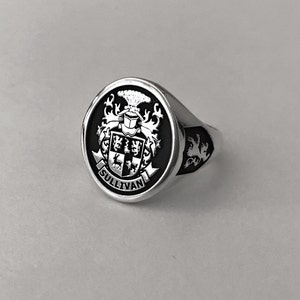 Chevalière personnalisée, bague en argent sterling massif 925, bague de crête familiale, bague darmoiries, bague héraldique, bague personnalisée et personnalisée image 2