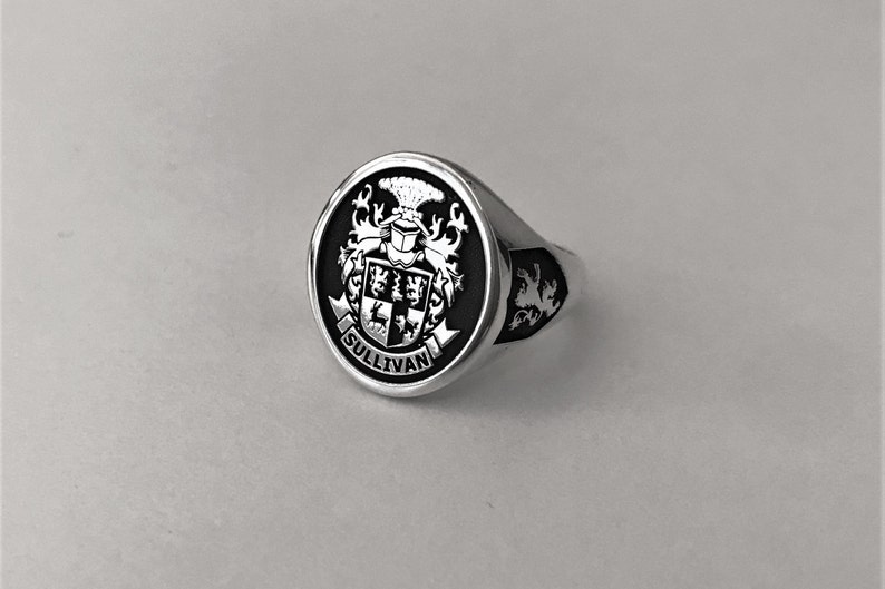 Chevalière personnalisée, bague en argent sterling massif 925, bague de crête familiale, bague darmoiries, bague héraldique, bague personnalisée et personnalisée image 2