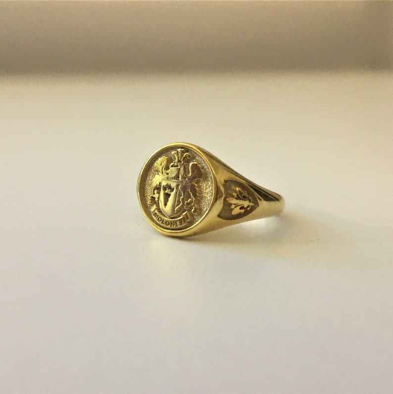 Custom Gold Plated Signet Ring, Solid 925 Gold Plated Ring, Family Crest Ring, Coat of Arm Ring, Heraldic Ring, Personalized & Customized image 2