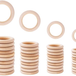 Macrame Wooden Rings Natural unfinished Multiple Sizes Variety - Pack of 10