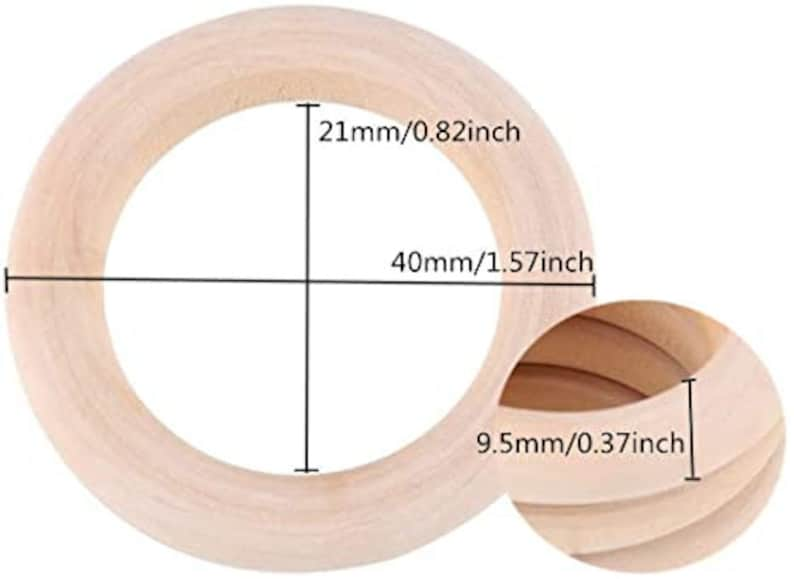 Macrame Wooden Rings Natural unfinished Multiple Sizes 40mm - Pack of 6