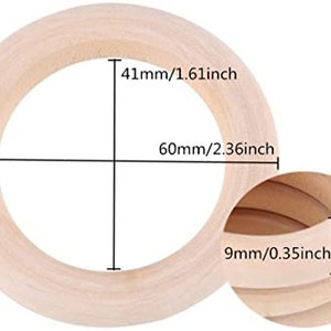 Macrame Wooden Rings Natural unfinished Multiple Sizes 60mm - Pack of 6