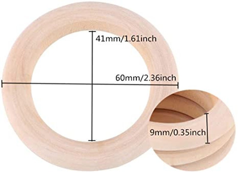 Macrame Wooden Rings Natural unfinished Multiple Sizes 60mm - Pack of 6