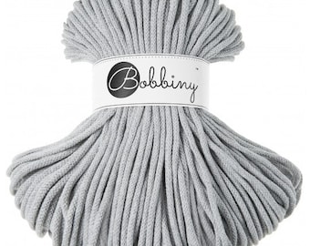 Bobbiny Light Grey Braided Macrame Cord in 3mm, 5mm and 9mm sizes (100m/108 yards)