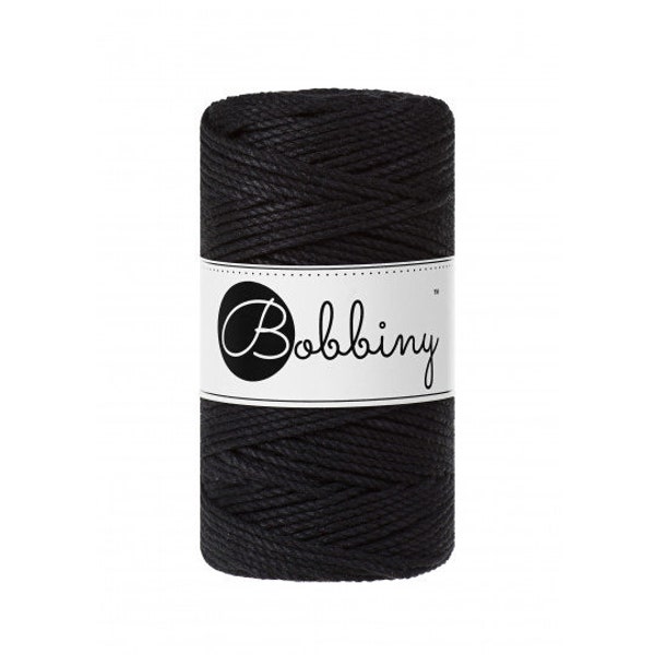 Bobbiny Black Macrame Rope 3 ply in 1.5mm, 3mm and 5mm