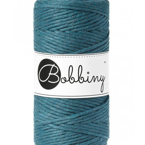 Bobbiny Peacock Blue Macrame Cotton Cord 1.5mm, 3mm, 5mm and 9mm