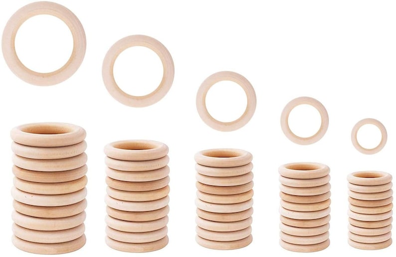 Macrame Wooden Rings Natural unfinished Multiple Sizes Variety - Pack of 10