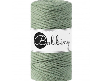 Bobbiny Eucalyptus Green Macrame Rope 3 ply in 1.5mm, 3mm, 5mm and 9mm