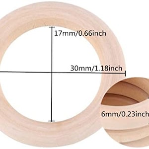 Macrame Wooden Rings Natural unfinished Multiple Sizes 30mm - Pack of 10