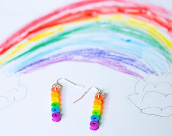 Rainbow Perler Bead Earrings, Fun Earrings, Gifts for Girls, Birthday Girl Gift