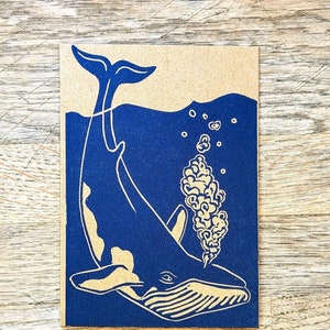 Minke Whale Card, Hand Printed Linocut