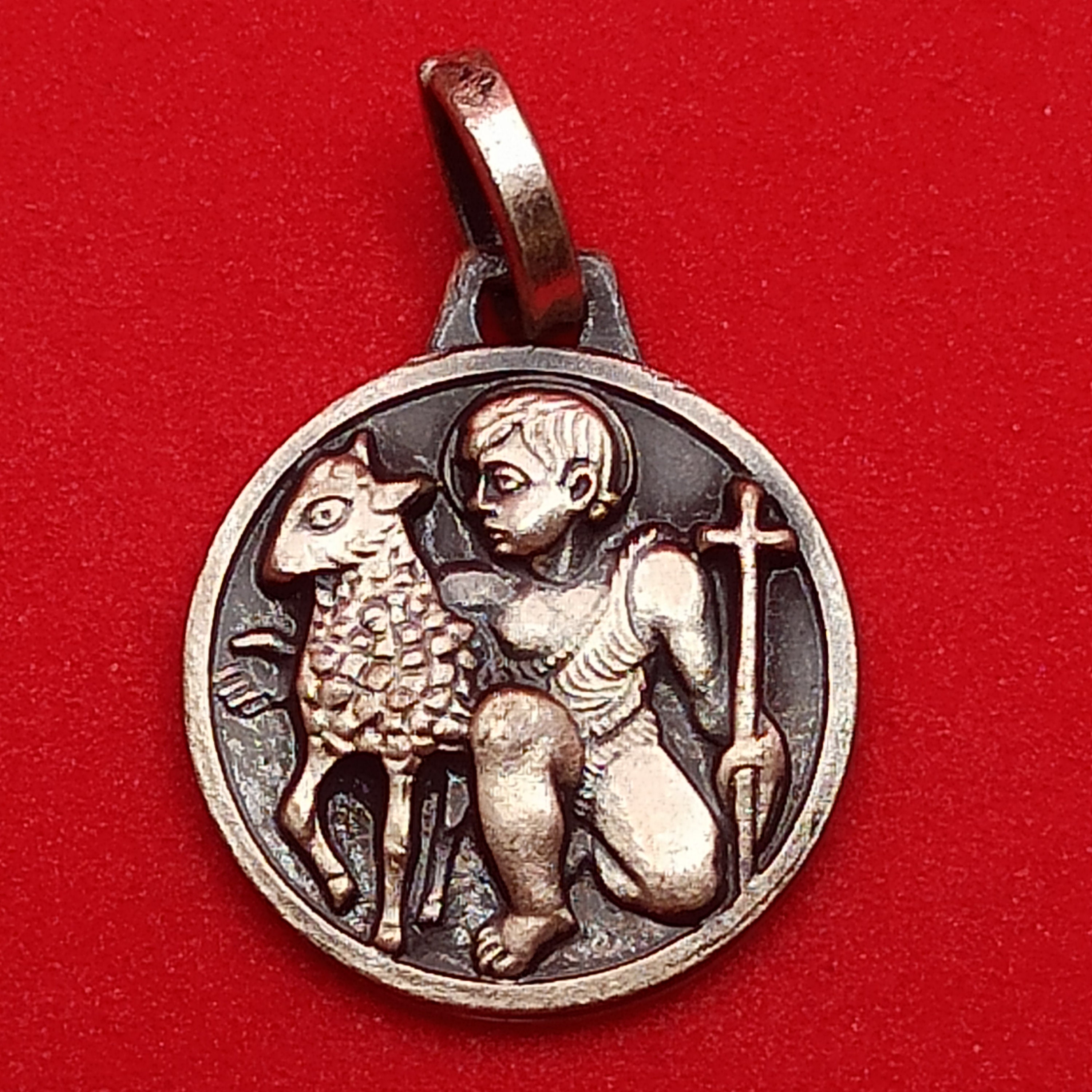 Médaille de Baptême Religieuse, Agneau Dieu Saint-Jean Le Baptiste, Bronze Argenté, Orfèvre, France,