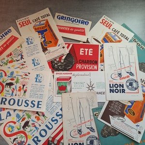 17 alte Werbeunterlagen, Klassenzimmerdekoration der 1950er Jahre, alte Büroausstattung der Schule, alte Werbung France AntiqueFrenchArt