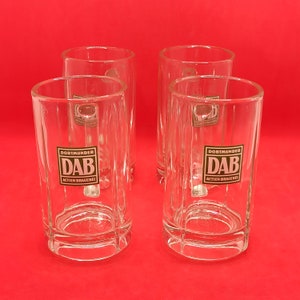 4 boccali di birra, marchio DAB, Dortmunder Actien-Brauerei, birrificio tedesco, boccale pubblicitario, vecchio vetro, pubblicità,AntiqueFrenchArt