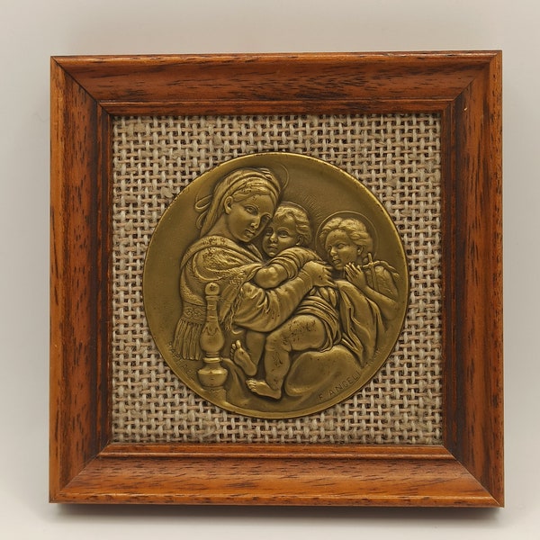 Vierge a l'enfant du sculpteur Angeli, d'après le dessin de Raphaël, Souvenirs religieux, signé, Ange, Putti, France, AntiqueFrenchArt