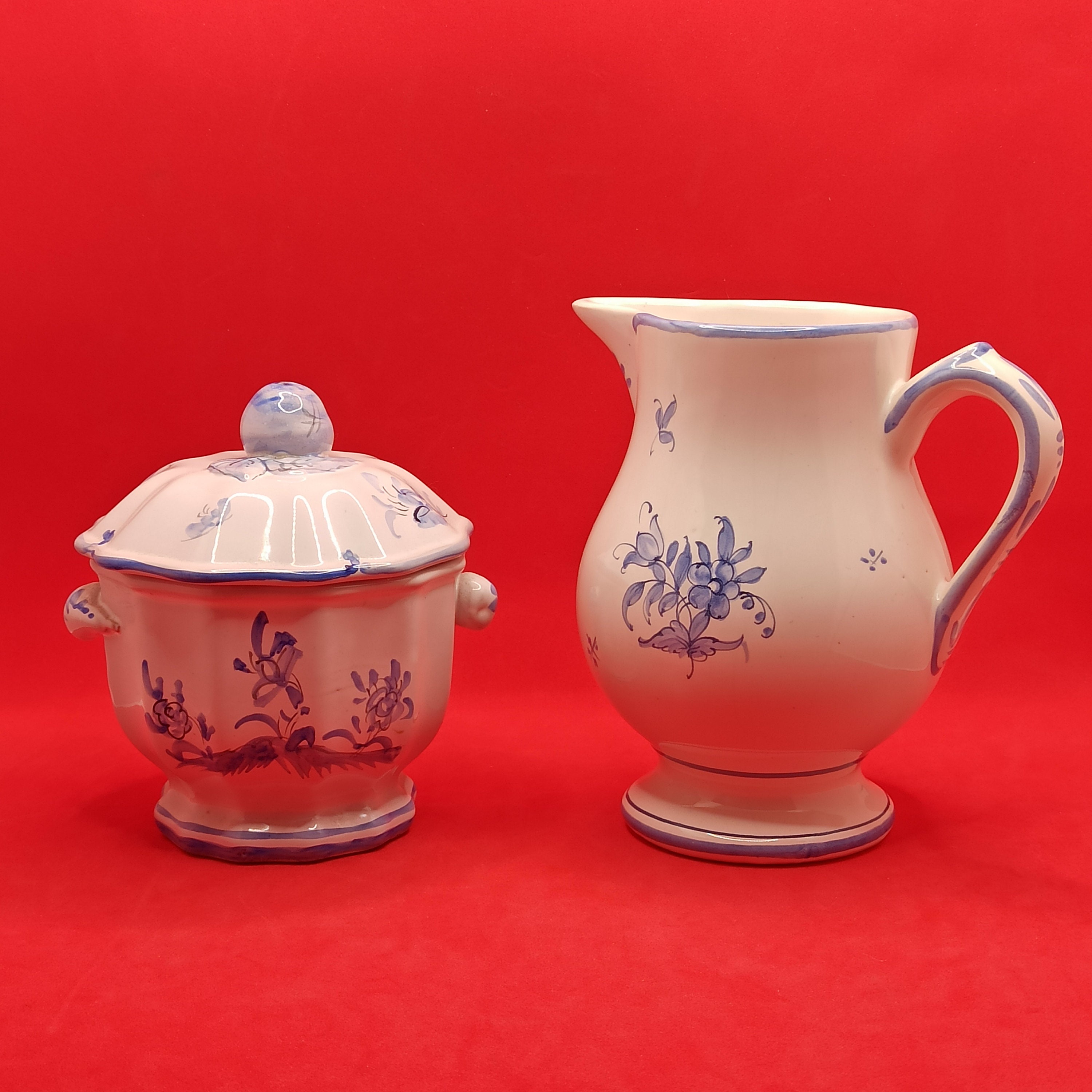 Faïence de Moustiers, Atelier Muffragi, Broc et Pot, Original Fait Main, Signé, France, Artisanal Tr