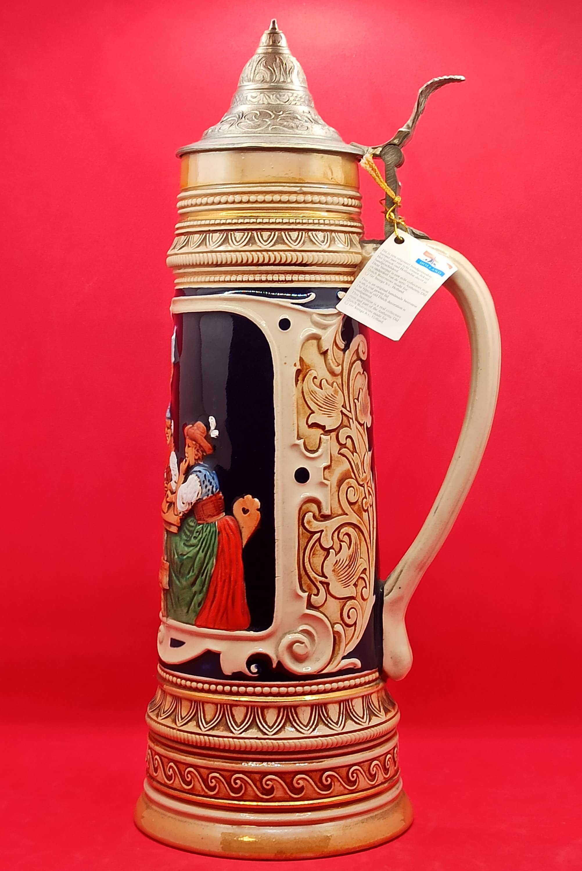 Verre A Bière, 2 Litres, Décoré et Peint Main, Fabrique Ter Steege Holland, Authentique Collection O