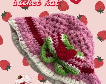 Crochet strawberry short cake bucket hat