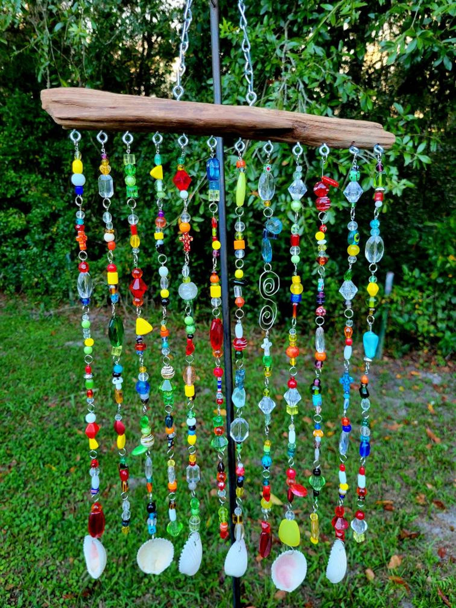 Driftwood Beaded Suncatcher Beachy Mobile Window Suncatcher Etsy
