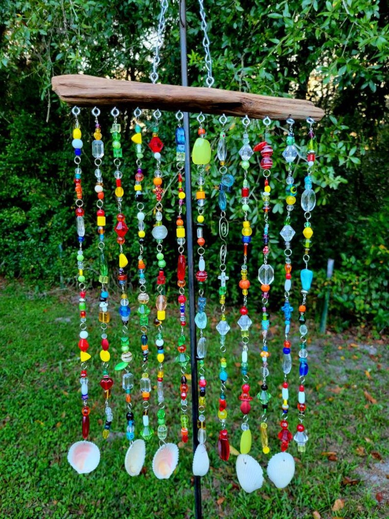Driftwood Beaded Suncatcher Beachy Mobile Window Suncatcher Etsy