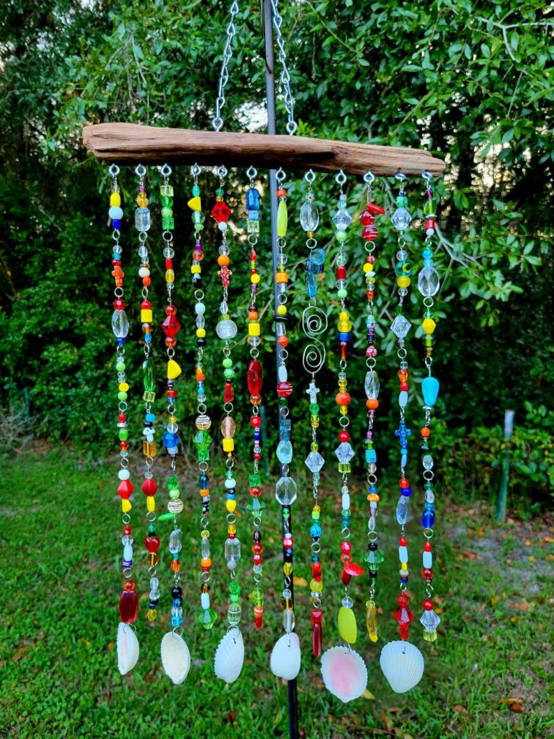 Driftwood Beaded Suncatcher Beachy Mobile Window Suncatcher Etsy