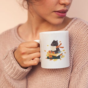 Fall coffee mug, autumn mug, fall mug, pumpkin spice mug, ceramic mug, cat mug, black cat mug, cat coffee mug, cat mom mug, cute coffee mug