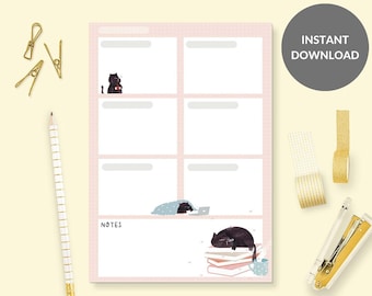 Cat Planner PRINTABLE Daily Weekly Organizer Work Home Food Meal To Do Agenda Schedule Notebook Undated Minimal Planner